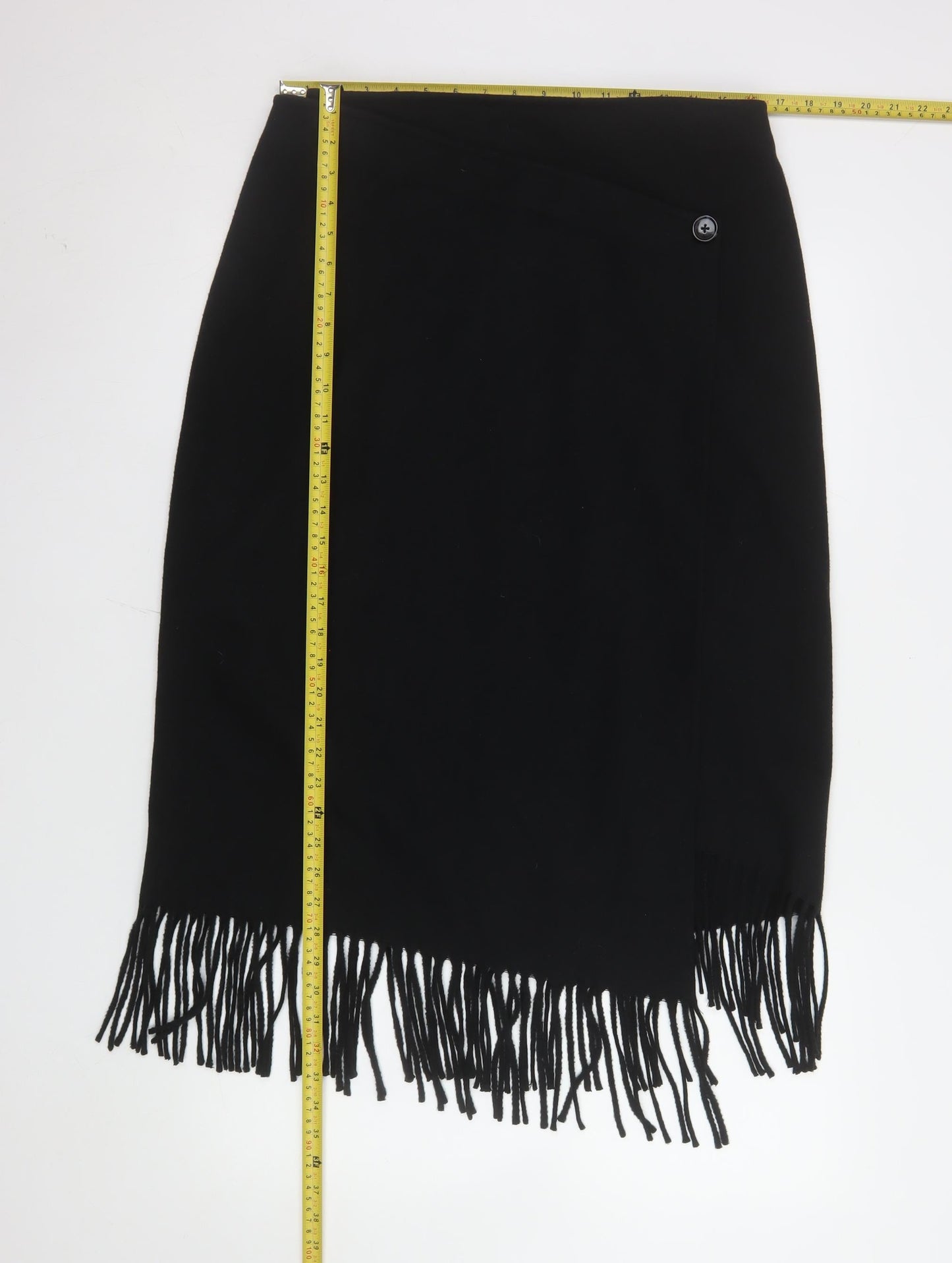 Marks and Spencer Women’s Black Size 14 Wrap Fringe Wool Blend Skirt