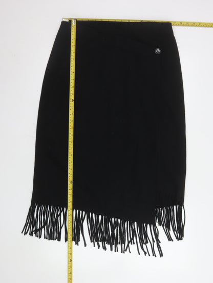 Marks and Spencer Women’s Black Size 14 Wrap Fringe Wool Blend Skirt