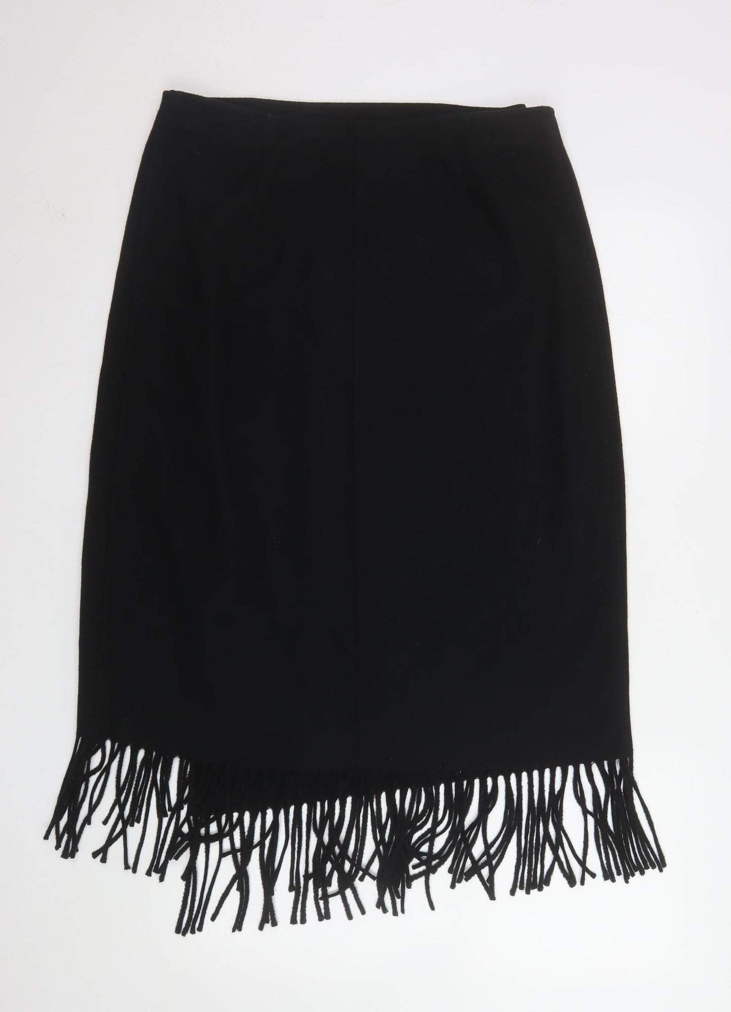 Marks and Spencer Women’s Black Size 14 Wrap Fringe Wool Blend Skirt