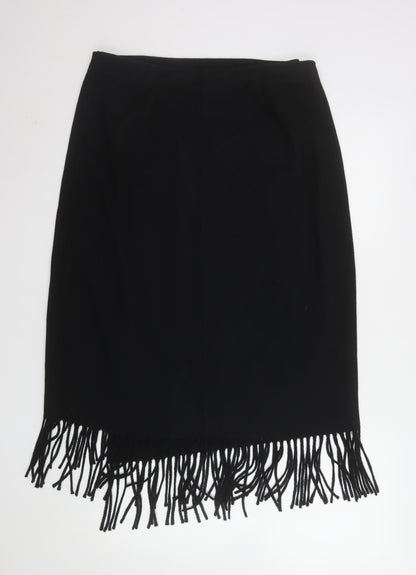 Marks and Spencer Women’s Black Size 14 Wrap Fringe Wool Blend Skirt