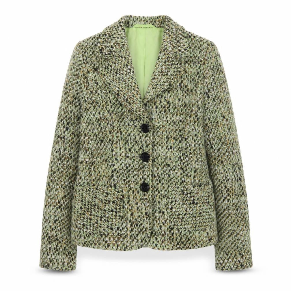 Gerry Weber Women's Green Tweed Wool Blend Blazer Jacket Size 10