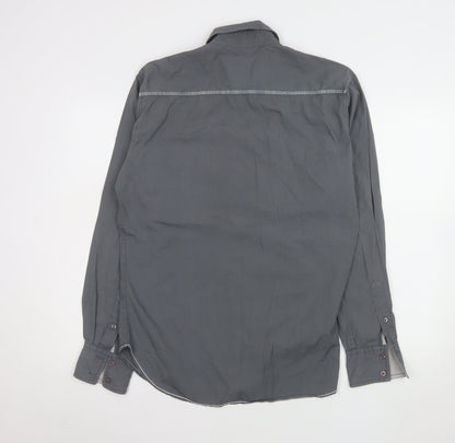 Lewis & Finch Mens Grey Cotton Long Sleeve Button-Up Shirt Size L
