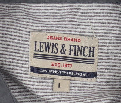 Lewis & Finch Mens Grey Cotton Long Sleeve Button-Up Shirt Size L