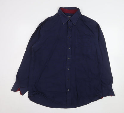 Charles Tyrwhitt Men's Blue Classic Fit Long Sleeve Button-Up Shirt L
