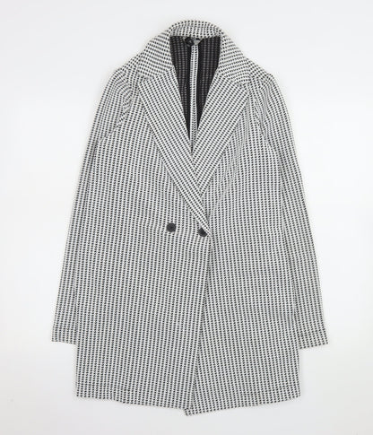 Next Women’s Black Houndstooth Coat Size 10 Classic Mid-Length