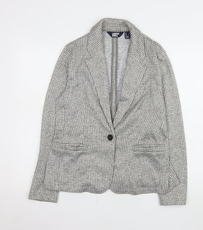 Lands' End Women Grey Houndstooth Single-Breasted Blazer Size S