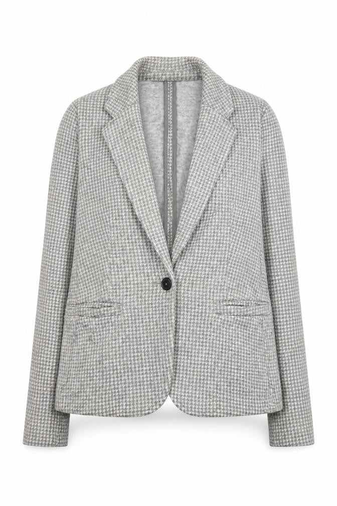 Lands' End Women Grey Houndstooth Single-Breasted Blazer Size S