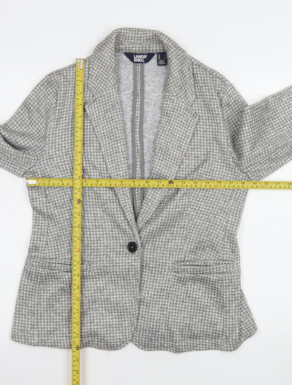 Lands' End Women Grey Houndstooth Single-Breasted Blazer Size S
