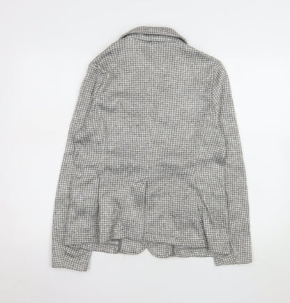 Lands' End Women Grey Houndstooth Single-Breasted Blazer Size S