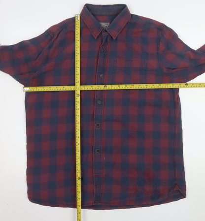 FatFace Men's Red Navy Check Cotton Long Sleeve Button-Up Shirt L