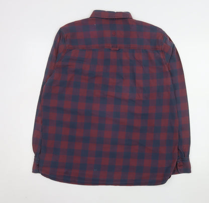 FatFace Men's Red Navy Check Cotton Long Sleeve Button-Up Shirt L