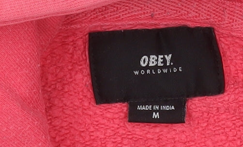 Womens UK Size M OBEY Pink Pullover Hoodie