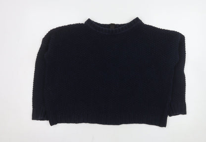 Mango Women Blue Chunky-Knit Crew Neck Long Sleeve Jumper Size 12
