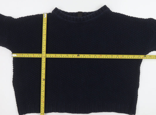 Mango Women Blue Chunky-Knit Crew Neck Long Sleeve Jumper Size 12