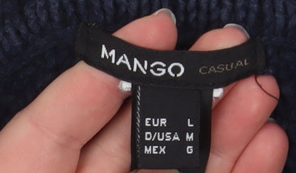 Mango Women Blue Chunky-Knit Crew Neck Long Sleeve Jumper Size 12