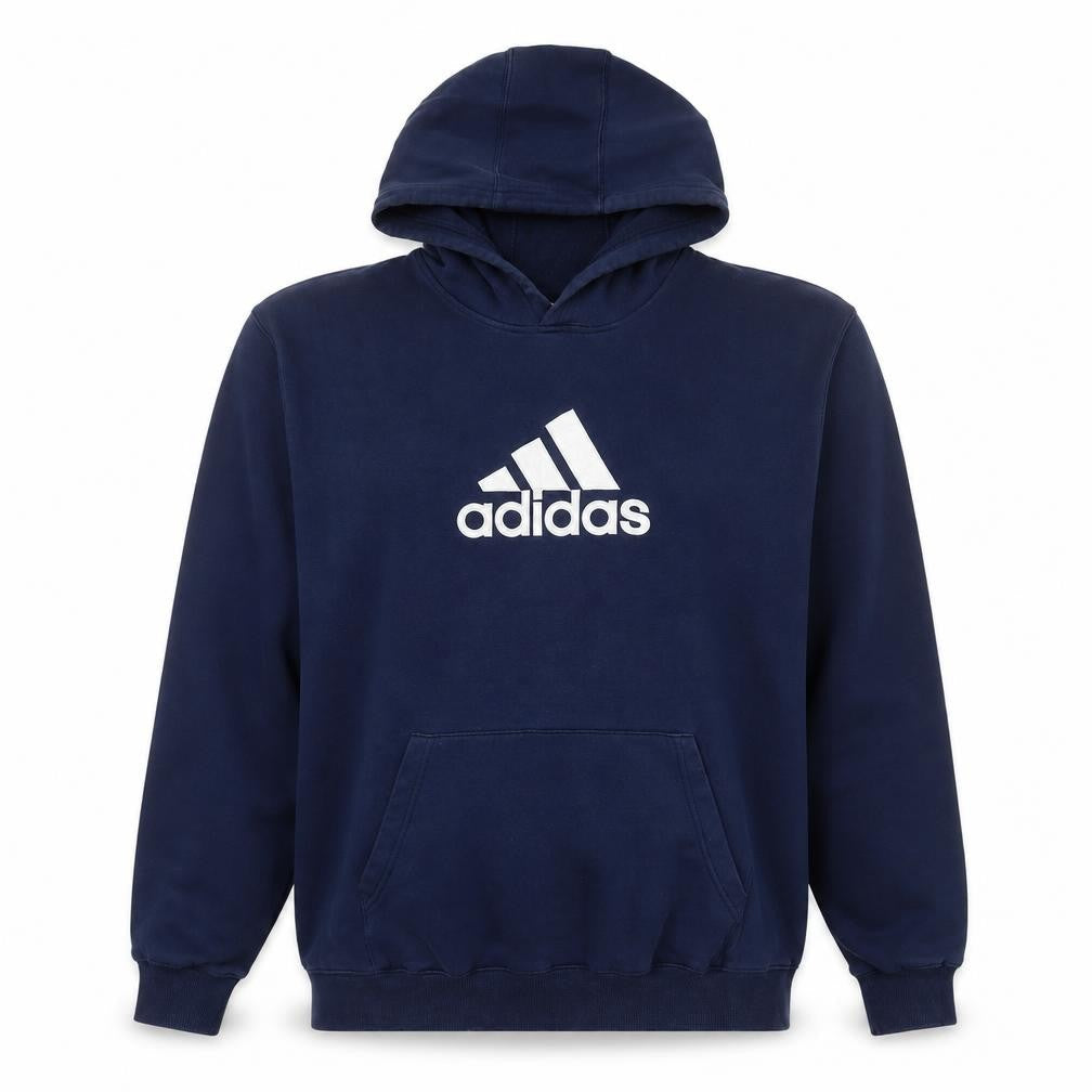 Front view of Adidas Men's Blue XL Pullover Hoodie Sports Fleece Sweatshirt