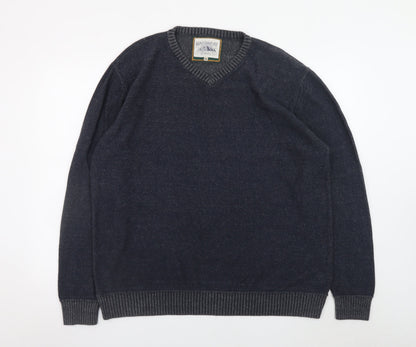 Mantaray Men's Blue V-Neck Cotton Jumper XL Casual Knitwear