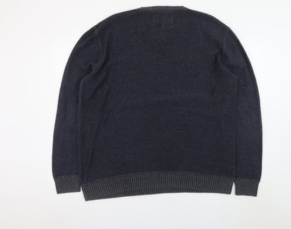 Mantaray Men's Blue V-Neck Cotton Jumper XL Casual Knitwear