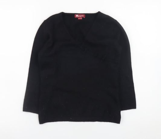 Monsoon Women’s Black Angora V-Neck 3/4 Sleeve Pullover Jumper Size 8