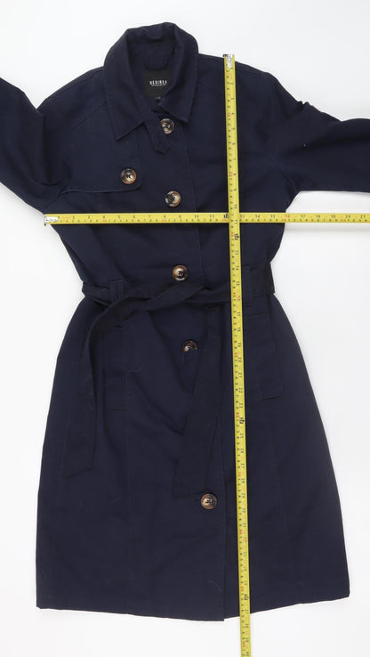 Desires Women's Blue Cotton Trench Coat Belted Long Size S