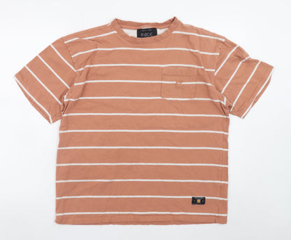 RØDE Mens Brown Striped Cotton Crew Neck T-Shirt Size M
