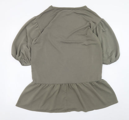 George Womens Khaki 12-14 Peplum Puff Sleeve Casual Dress
