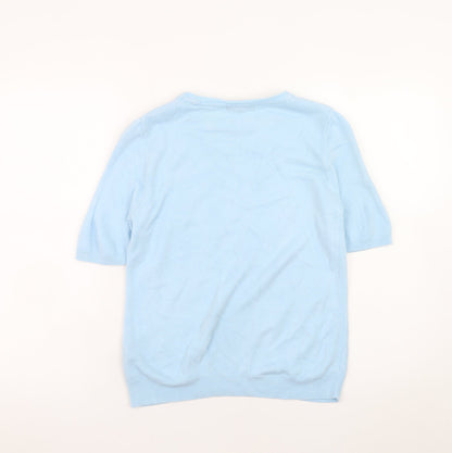 Bonmarché Women Blue Size 10 Acrylic Short Sleeve Pullover Jumper