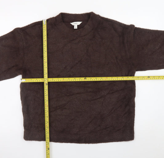 Marks and Spencer Women Brown Fluffy Knit Crew Neck Pullover Jumper M