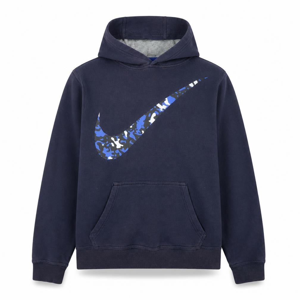 Front view of Nike Teens Blue Camouflage Logo Pullover Hoodie XL Fleece Sweatshirt