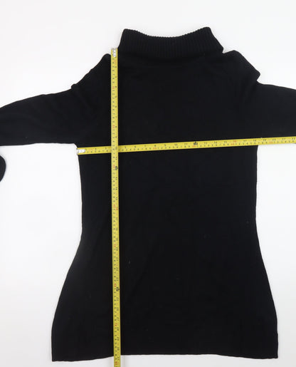 H by Halston Women Black Knit Roll Neck Long Sleeve Sweater Dress L