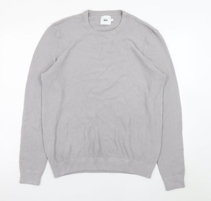 Kin Men Grey Waffle Knit Crew Neck Pullover Jumper Size L