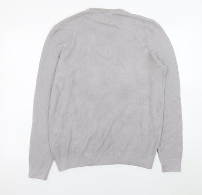 Kin Men Grey Waffle Knit Crew Neck Pullover Jumper Size L