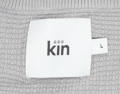 Kin Men Grey Waffle Knit Crew Neck Pullover Jumper Size L