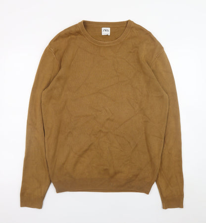 ZARA Men Brown Cotton Crew Neck Pullover Jumper XL