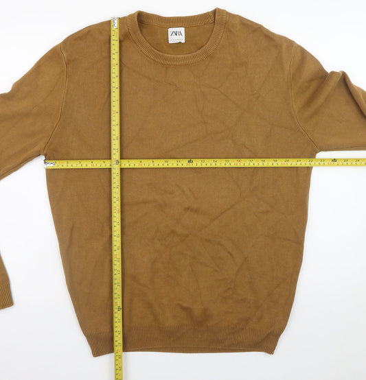 ZARA Men Brown Cotton Crew Neck Pullover Jumper XL