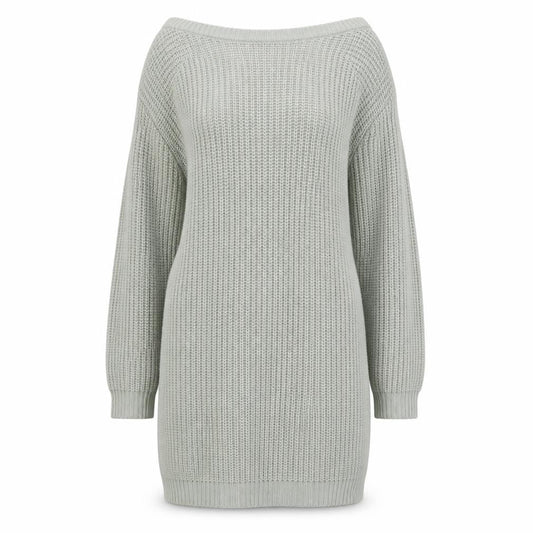 Front view of Missguided Women’s Grey Knit Jumper Dress UK 6 Long Sleeve