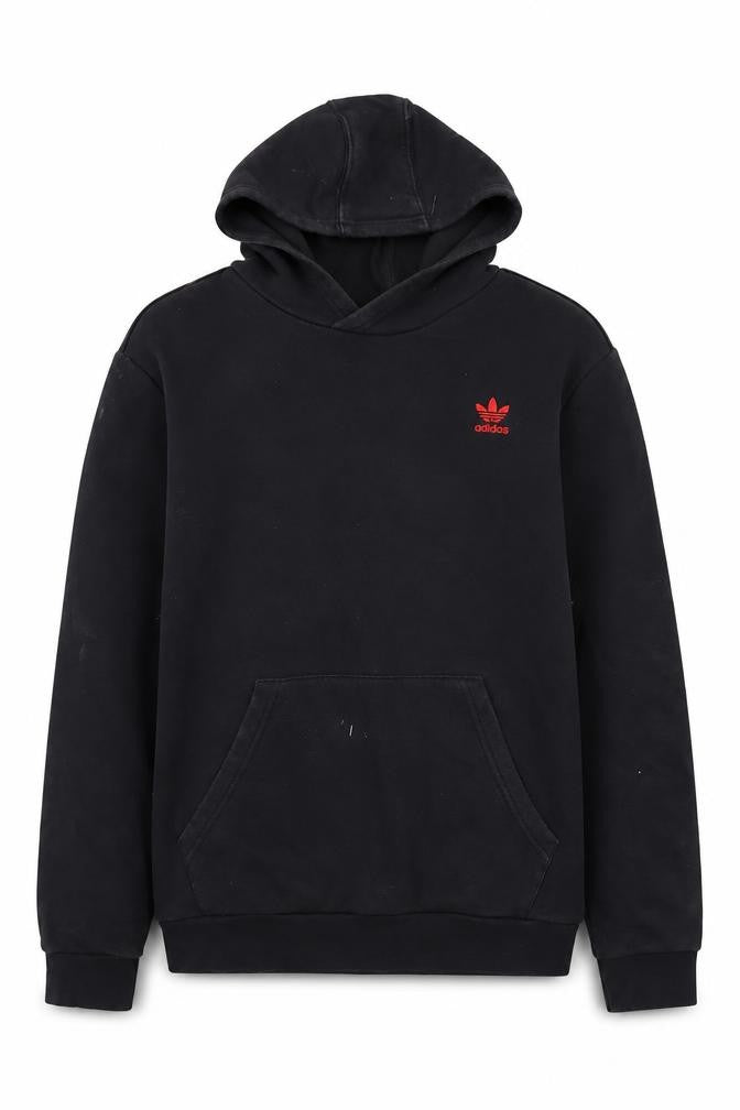 Front view of Adidas boys’ black pullover hoodie 13-14 years fleece hooded sweatshirt
