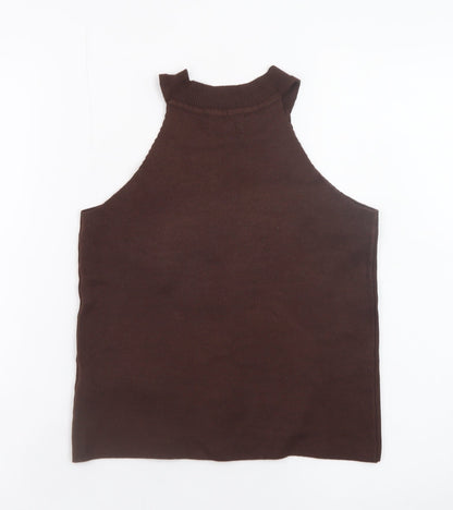 Apricot Women Brown Knit High Neck Sleeveless Tank Top Size S