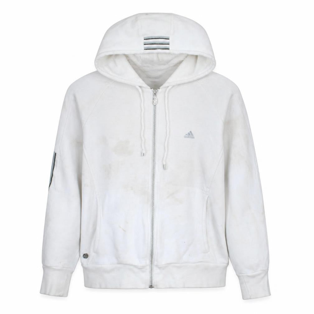 Front view of Adidas Women White Full Zip Hoodie, size 16, Logo Sportswear
