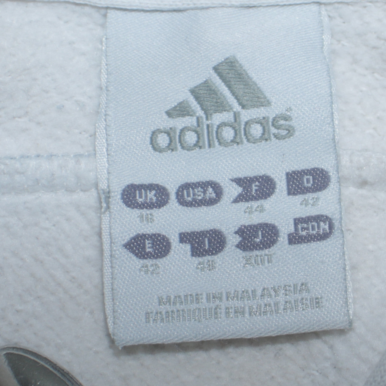 Womens UK Size 16 adidas White Full Zip Hoodie