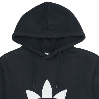 Adidas Boys Black Hoodie L Pullover Graphic Print Trefoil Logo Sweatshirt