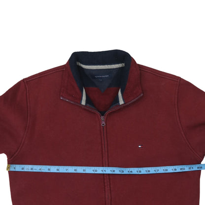 Mens UK Size L Tommy Hilfiger Red Full Zip Sweatshirt