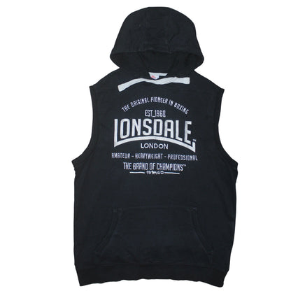 Mens UK Size L Lonsdale Black Vest Hoodie