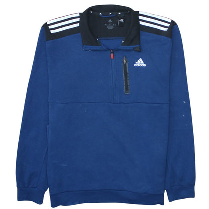Adidas Men Blue Track Jacket L 1/4 Zip Fleece Sportswear