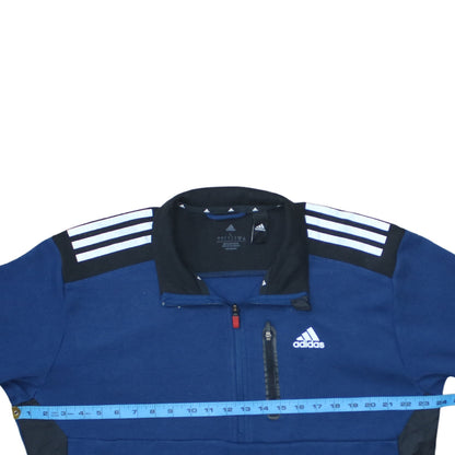 Adidas Men Blue Track Jacket L 1/4 Zip Fleece Sportswear