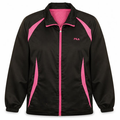 FILA Womens Black Pink Track Jacket M Full Zip Sportswear
