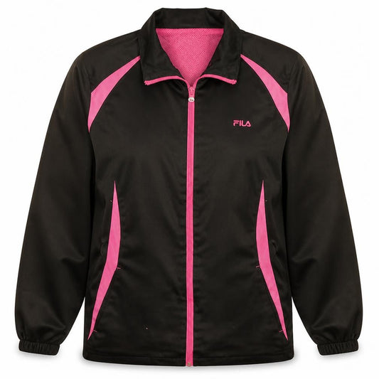 FILA Womens Black Pink Track Jacket M Full Zip Sportswear