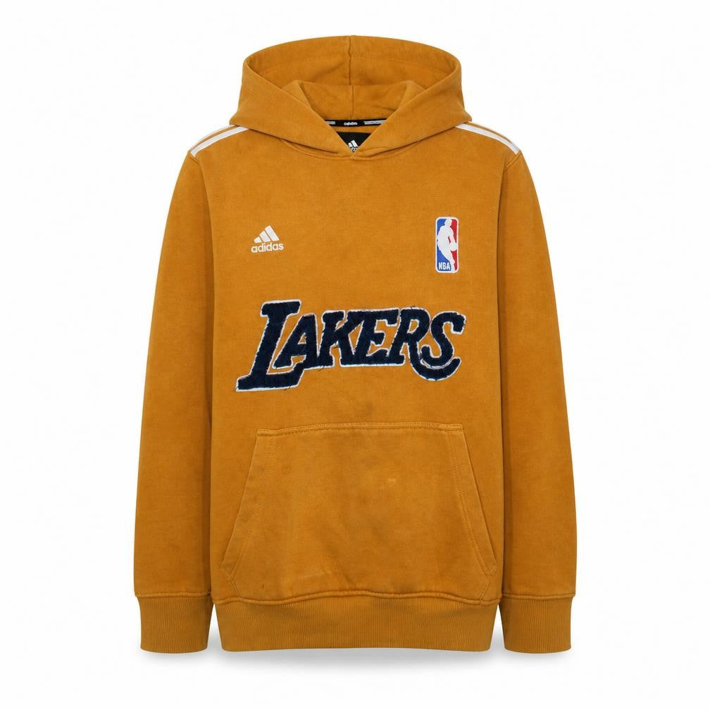 Front view of adidas Men’s Brown Lakers Pullover Hoodie XL Fleece NBA Sportswear