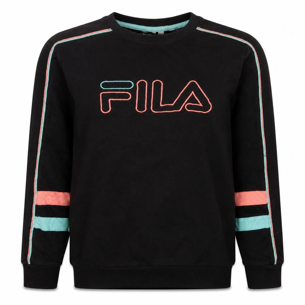 Fila Womens Black XXS Crew Neck Pullover Sweatshirt with Logo Detail