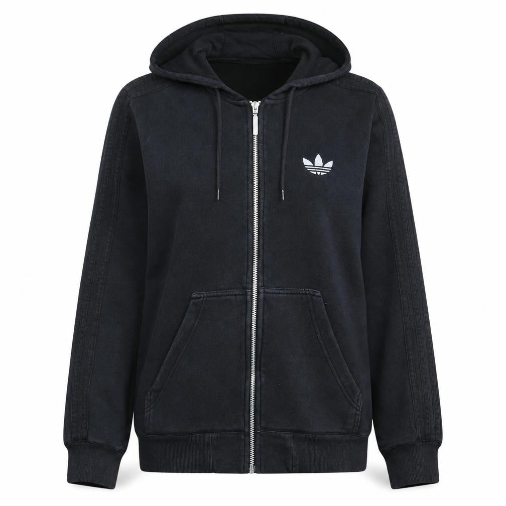 Front view of Adidas women’s black full zip hoodie small hooded sweatshirt